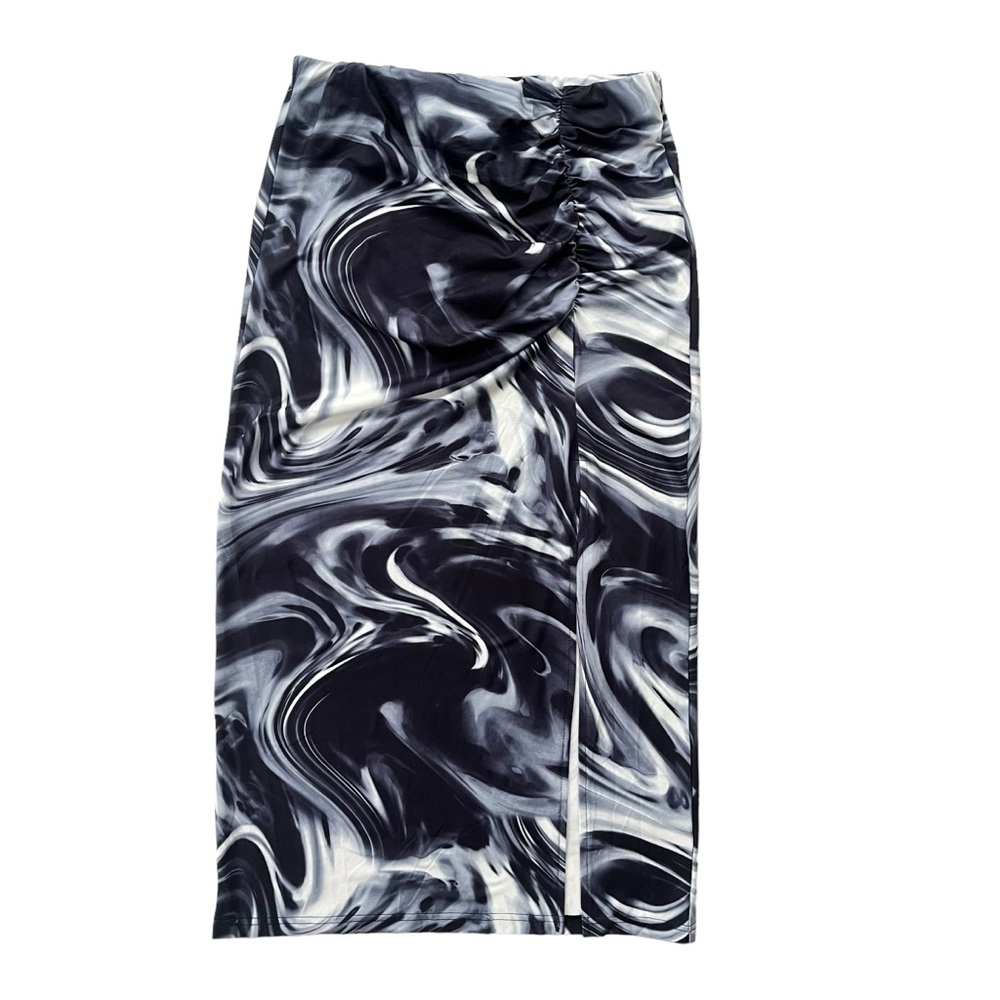 Mimosa Women’s Size Small Navy White Tie-dye Swirl Ruched Slit Midi Skirt MS8009